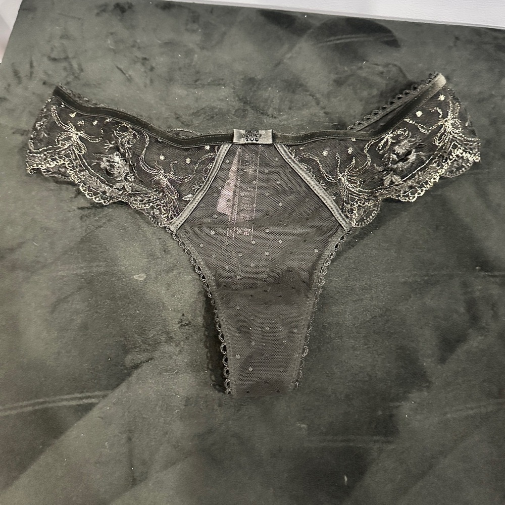 Victoria's Secret black polka dot lace thong